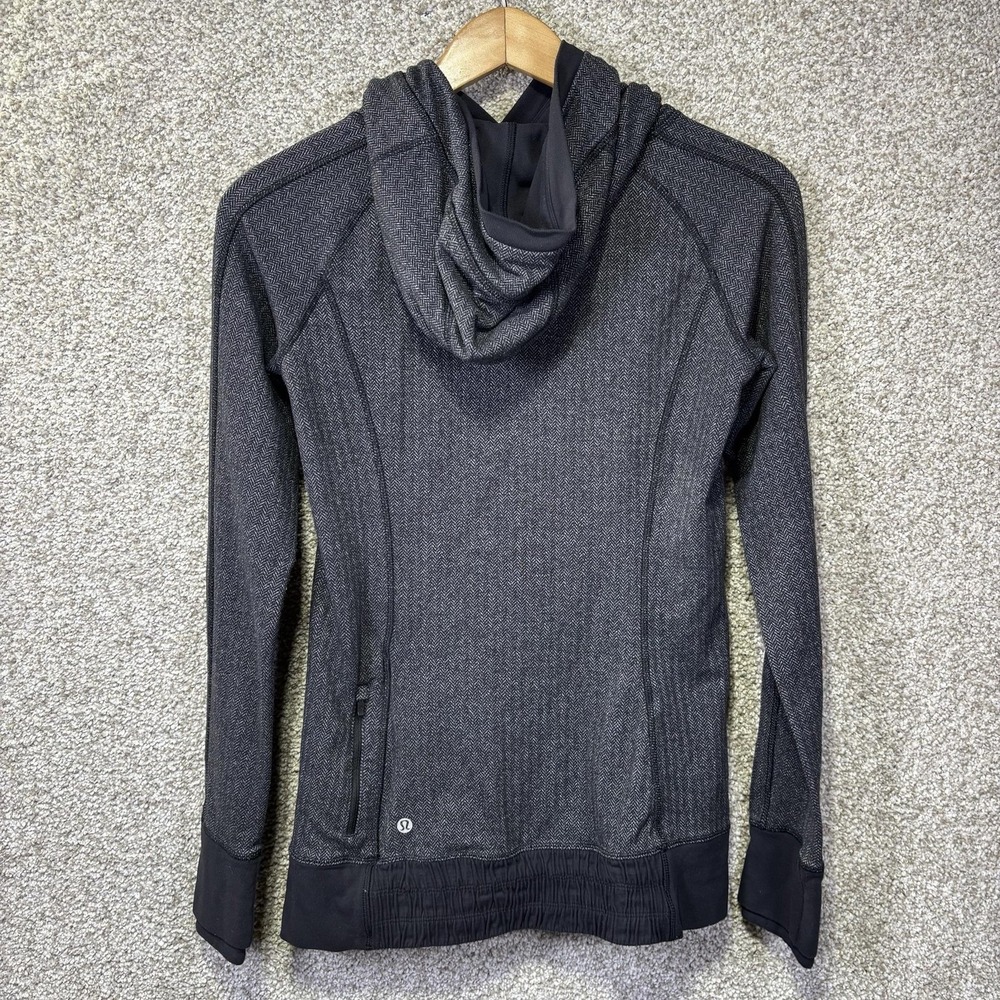 Lululemon Herringbone Hoodie Womens 6 Grey Black Crossover Neck Pullover Pocket